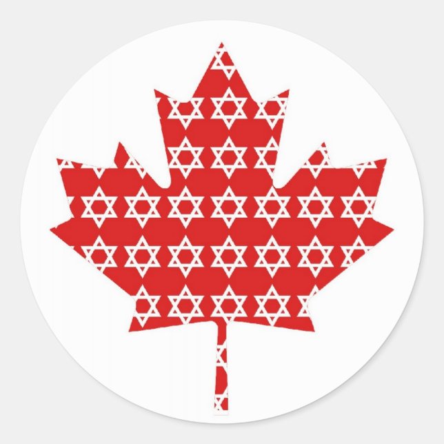 Star von David Maple Leaf Kanadische Flagge, Gesch Runder Aufkleber (Vorderseite)