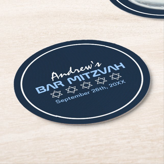 Star von David Pattern Bar Mitzvah Runder Pappuntersetzer (Angewinkelt)