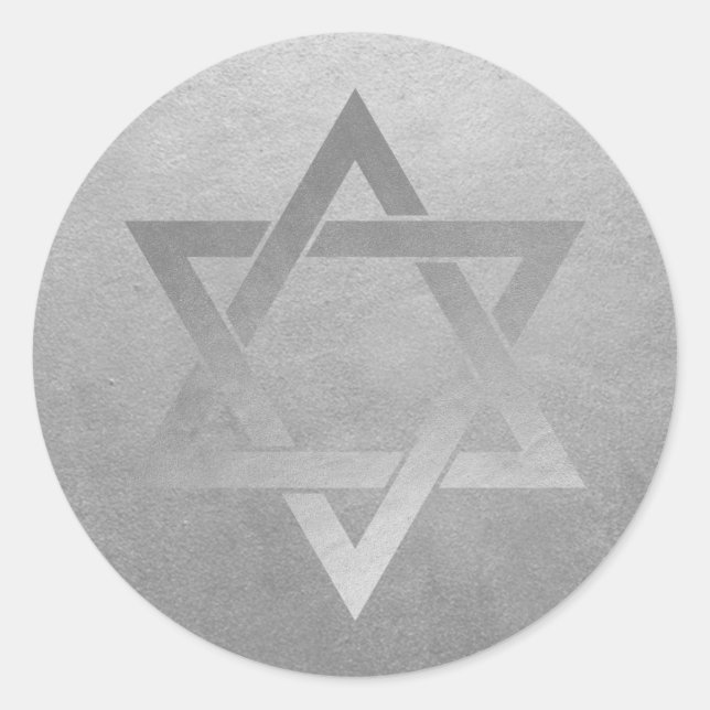 Star von David Silver Gray Modern Metal Look Runder Aufkleber (Vorderseite)
