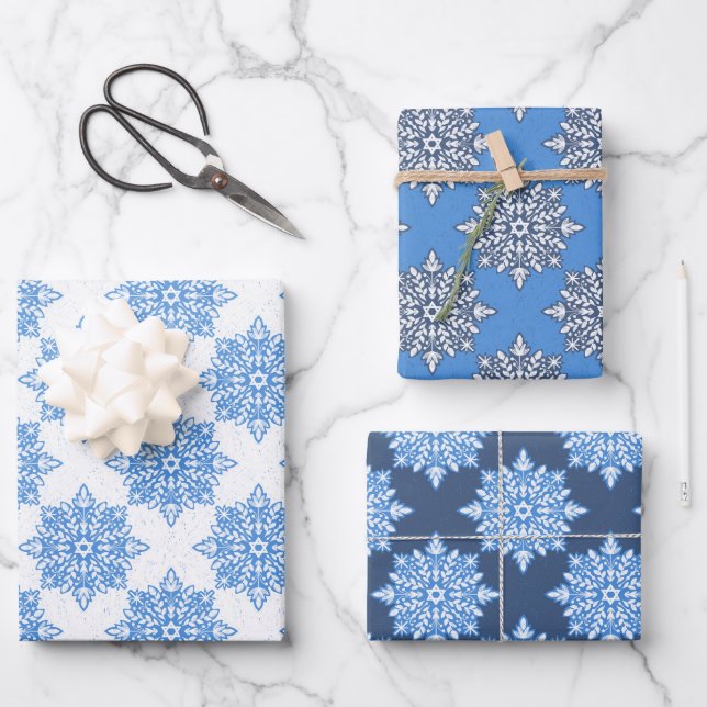 Star von David Snowflakes Hanukkah Set Geschenkpapier Set (Vorderseite)