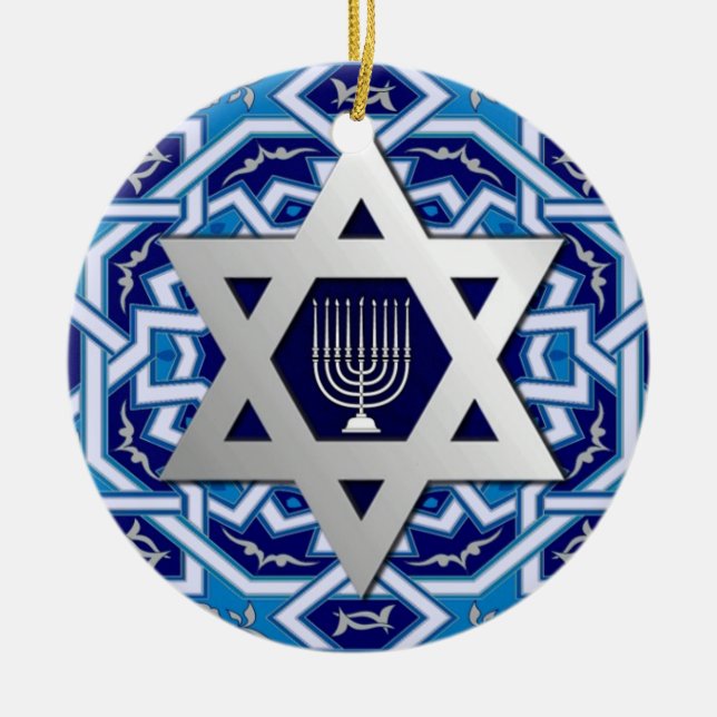 Star von David und Menorah Hanukkah Geschenk Keramik Ornament (Vorne)