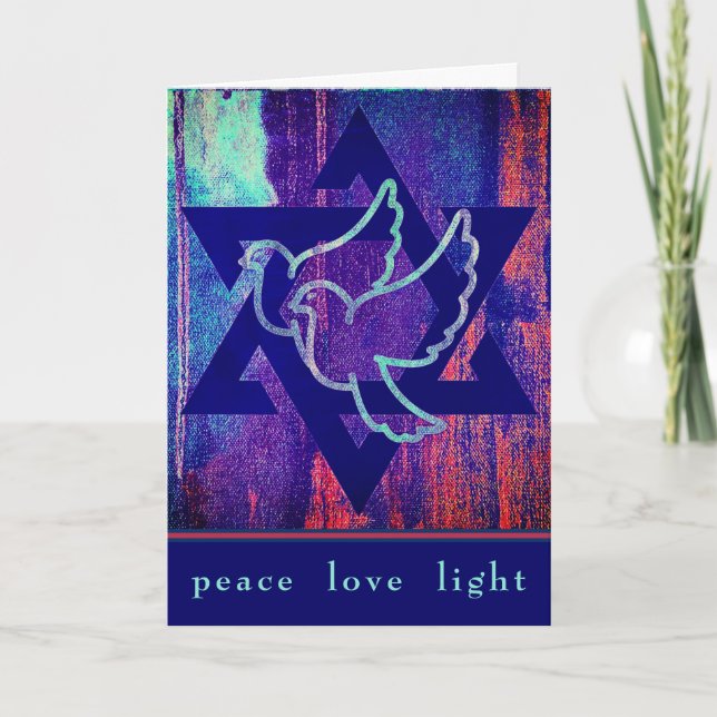 Star von David und Peace Doves Happy Hanukkah Karte (Vorderseite)