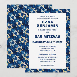 Star von David Watercolor Custom Bar Bat Mitzvah Einladung