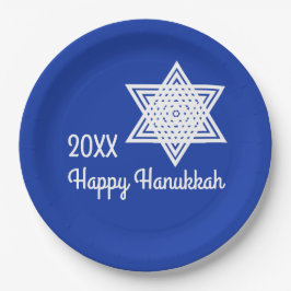Star von David White auf Blue Background Hanukkah  Pappteller