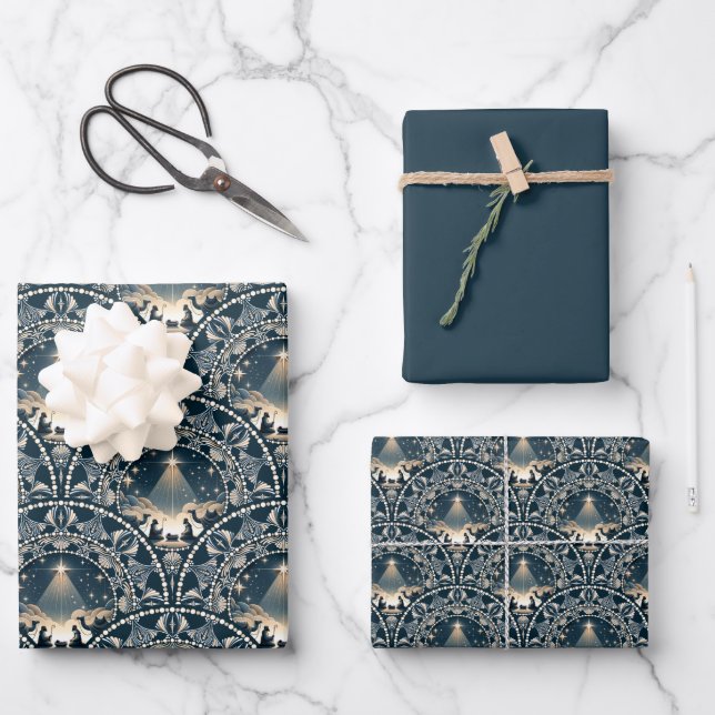 Star von Wonder Mandala Krippe Art Deco Scallops Geschenkpapier Set (Vorderseite)