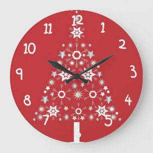 Star Weihnachtsbaum auf rotem Hintergrund Große Wanduhr