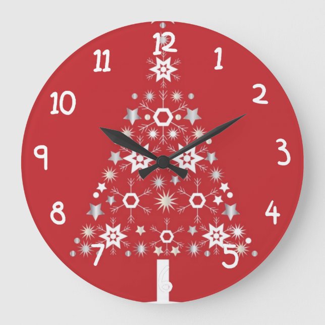 Star Weihnachtsbaum auf rotem Hintergrund Große Wanduhr (Vorderseite)
