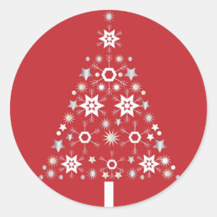 Star Weihnachtsbaum auf rotem Hintergrund Runder Aufkleber