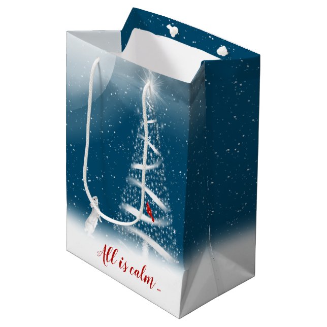 Star Weihnachtsbaum und Mondmittelgeschenktasche Mittlere Geschenktüte (Vorderseite Schrägansicht)
