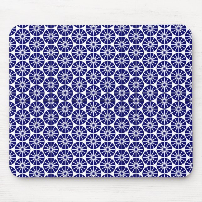Star Wheel Pattern - Navy Blue on White Mousepad (Vorne)