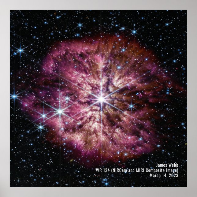 Star Wolf-Rayet 124 (WR 124) NIRCam und MIRI Image Poster (Vorne)