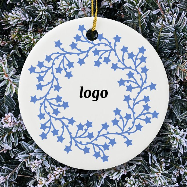 Star Wreath-Logo-Geschäft Keramik Ornament (Logo wreath business promotional ceramic holiday ornament)