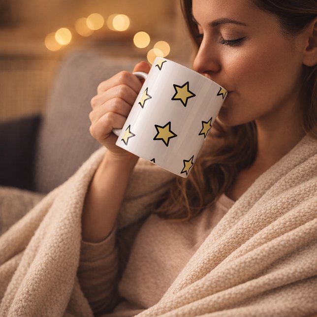 Star Yellow Pastel Pattern Kaffeetasse (A mug with a pattern of yellow and black stars
)