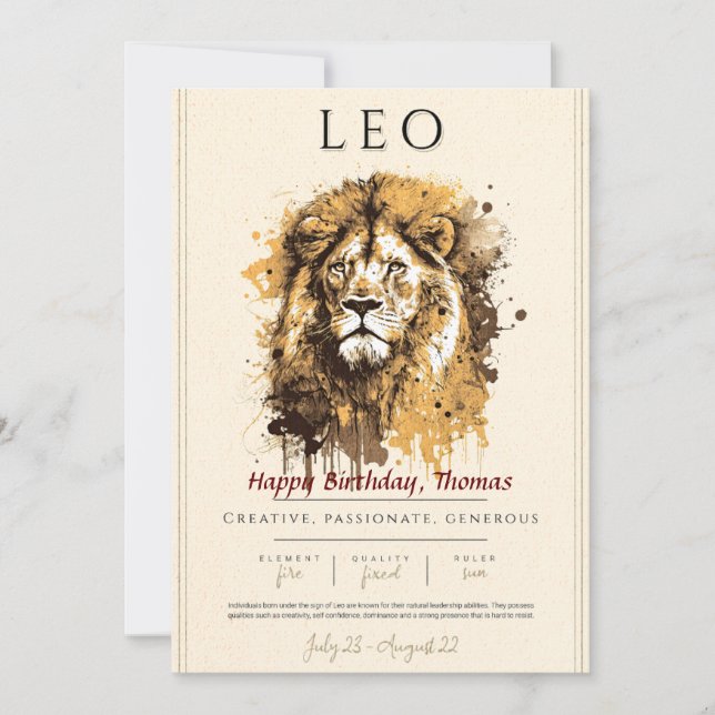 Star-Zeichen LEO Geburtstagskarte. Personalisieren Einladung (Vorderseite)