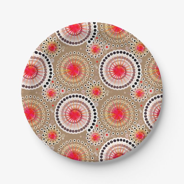 Starbursten und Pinwheels, taupe, rot, weiß Pappteller (Vorderseite)