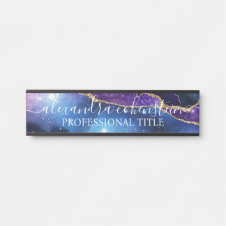 Stardust Blue Purple Marble Agate Office Door Sign Türschild