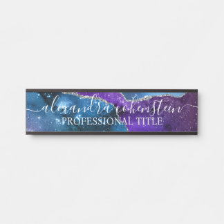 Stardust Blue Purple Marble Agate Office Door Sign Türschild