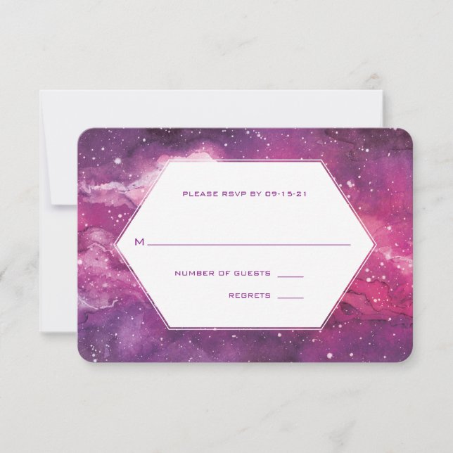 Stardust Cosmic Pink Wedding RSVP Karte (Vorderseite)