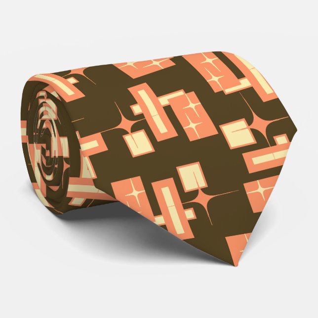 Stardust Retro Geometric Brown zweiseitig Krawatte (Gerollt)