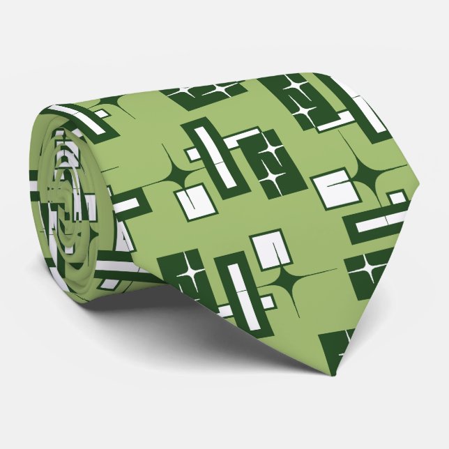 Stardust Retro Geometric Green Two-sided Krawatte (Gerollt)