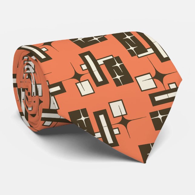 Stardust Retro Geometric Papaya zweiseitig Krawatte (Gerollt)
