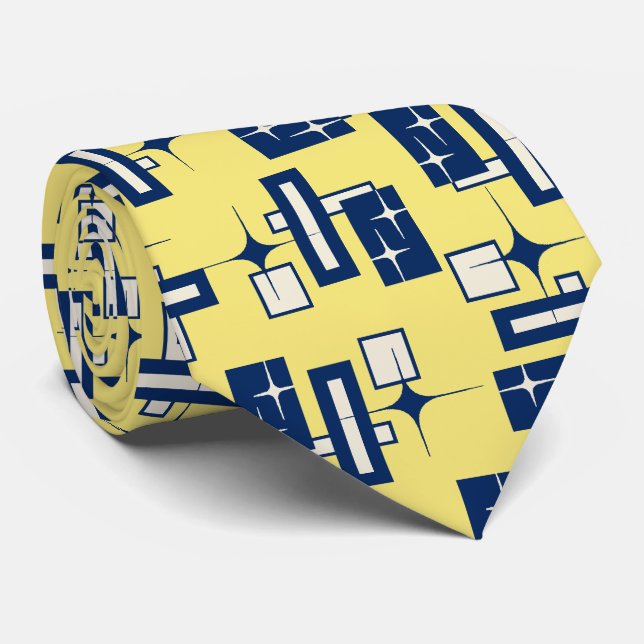 Stardust Retro Geometric Yellow beidseitig Krawatte (Gerollt)
