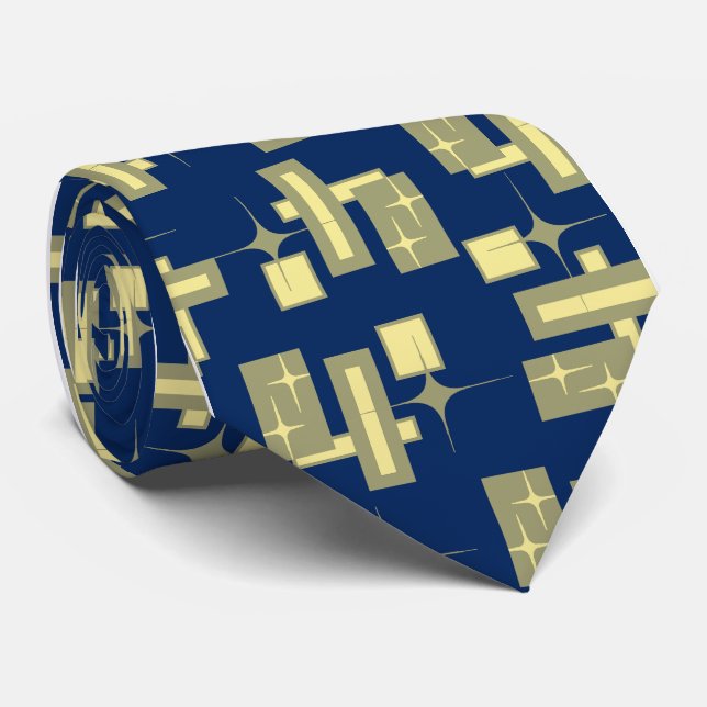 Stardust Retro geometrische Marine einseitig Krawatte (Gerollt)
