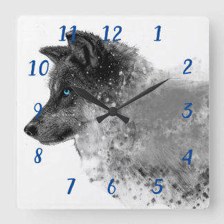 Stardust Wolf Clock Quadratische Wanduhr