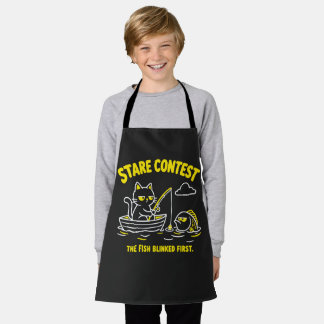 Stare Contest Funny Fishing Cat Yellow Cartoon Schürze