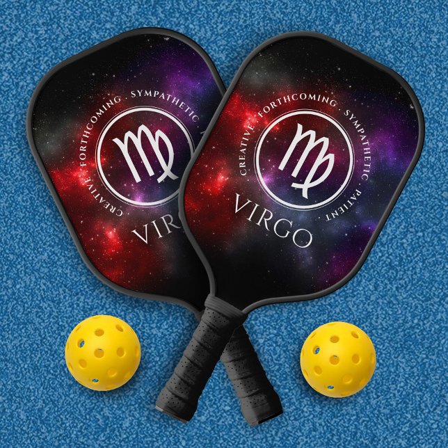 Starfield Virgo Maiden Western Zodiac Pickleball Schläger (Virgo Zodiac on Cosmic Starfield Pickleball Paddle Cover Photo.)