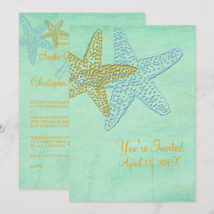 STARFISCH/BLAU/GOLD/STRANDWÄSCHE EINLADUNG