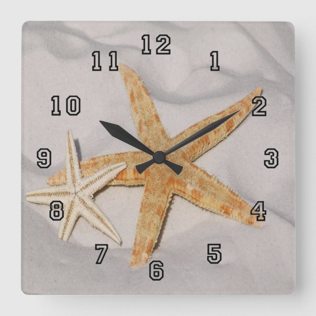 Starfischparade Quadratische Wanduhr (Vorderseite)