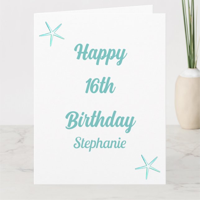 Starfish 16. Geburtstag 16. Aquamariner Blauer Nam Karte (Vorderseite)