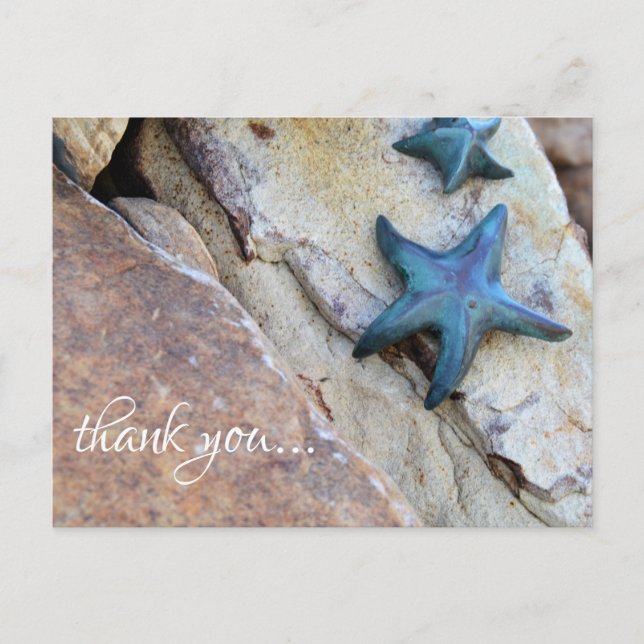 Starfish am Rocky Background Beach Vielen Dank Postkarte (Vorderseite)