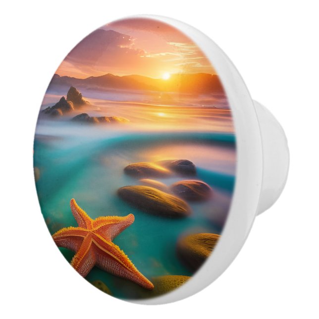 Starfish am Strand von Dawn Keramikknauf (Rechts)
