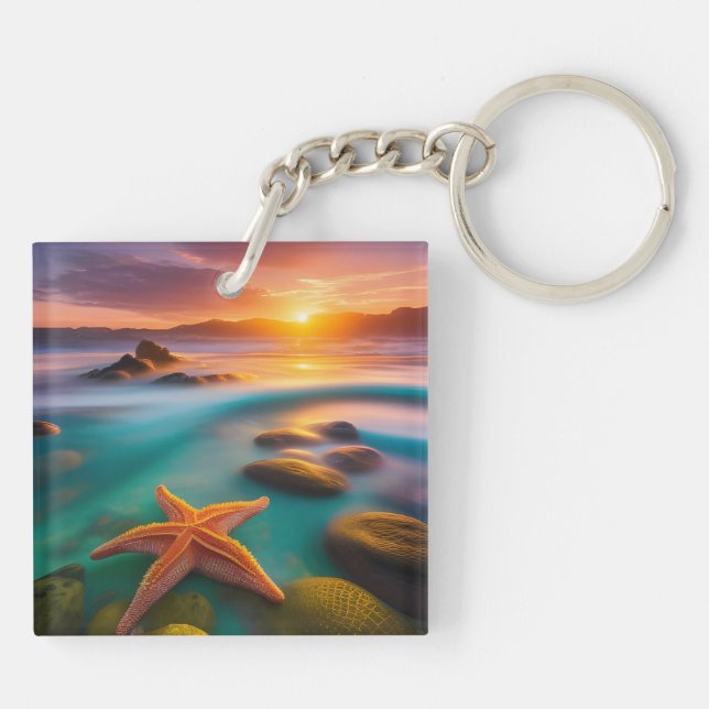 Starfish am Strand von Dawn Schlüsselanhänger (Rückseite)