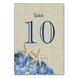 Starfish and Blue Hydrangea Tischnummer Card