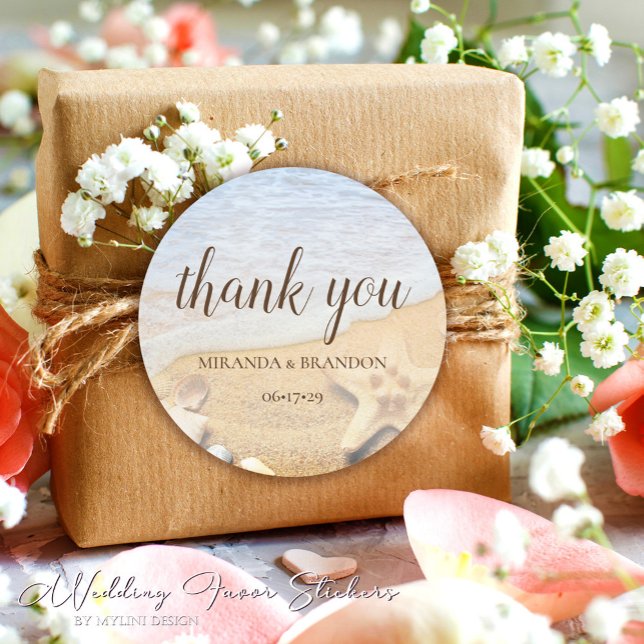 Starfish and Muscheln Beach Wedding Vielen Dank Runder Aufkleber (Von Creator hochgeladen)