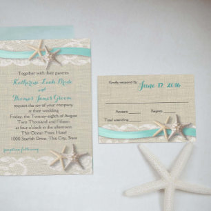 Starfish and Ribbon Beach Aqua RSVP