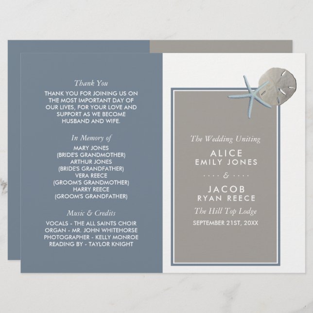 Starfish and Sand Dollar - Hochzeitsprogramm am St (Vorne/Hinten)