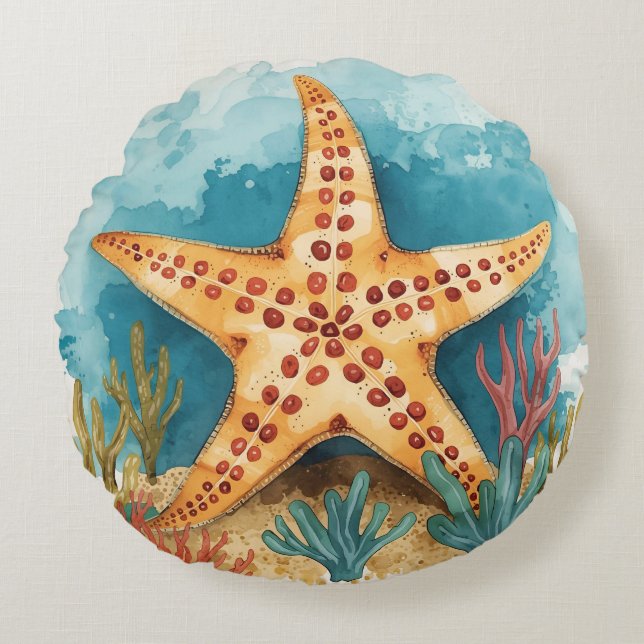 Starfish and Tropical Ocean Paradise Rundes Kissen (Vorderseite)