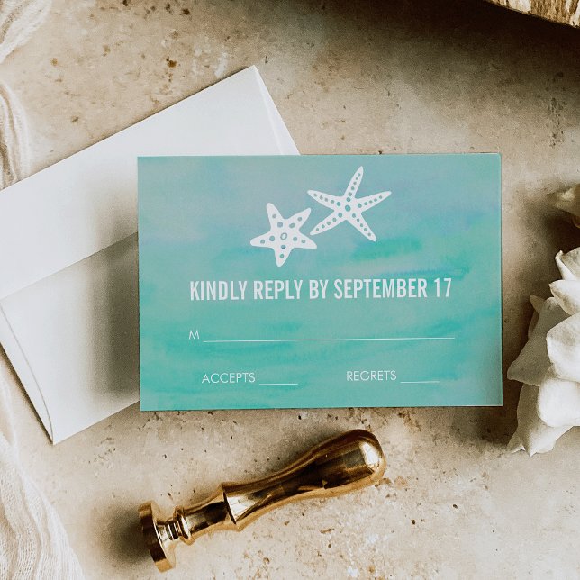Starfish Aqua Beach Wedding UAWG Response Card RSVP Karte (Von Creator hochgeladen)