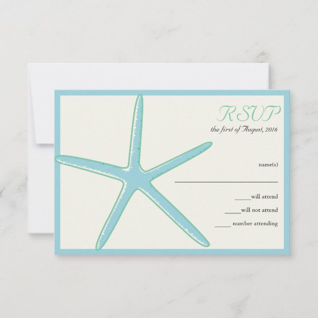 Starfish Aquamarine Wedding RSVP Cards (Vorderseite)