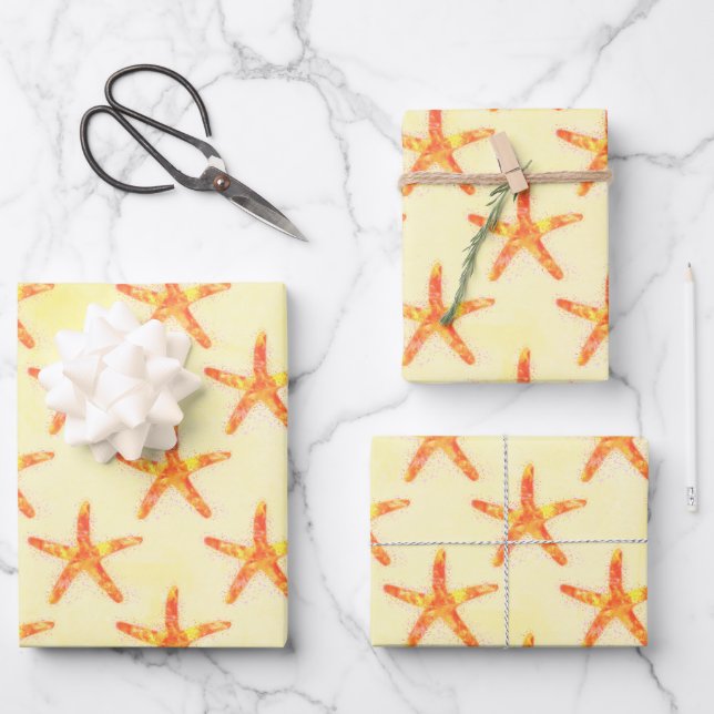 Starfish Aquarellmuster Geschenkpapier Set (Vorderseite)