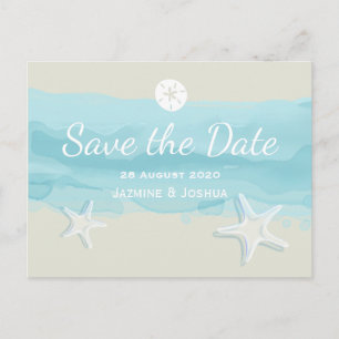 Starfish, Aquarellstrand /Save the Date Ankündigungspostkarte