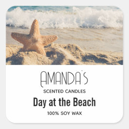 Starfish auf einem Sandy Beach Foto Candle Biz Quadratischer Aufkleber