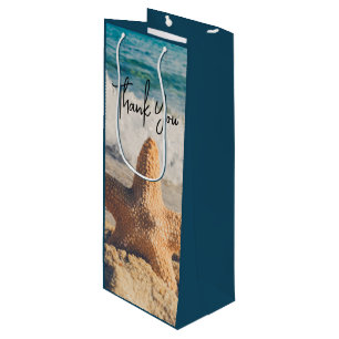 Starfish auf einem Sandy Beach Foto Geschenktüte Für Weinflaschen