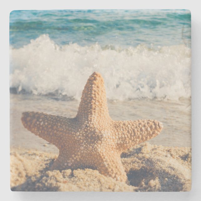 Starfish auf einem Sandy Beach Foto Steinuntersetzer (Vorderseite)