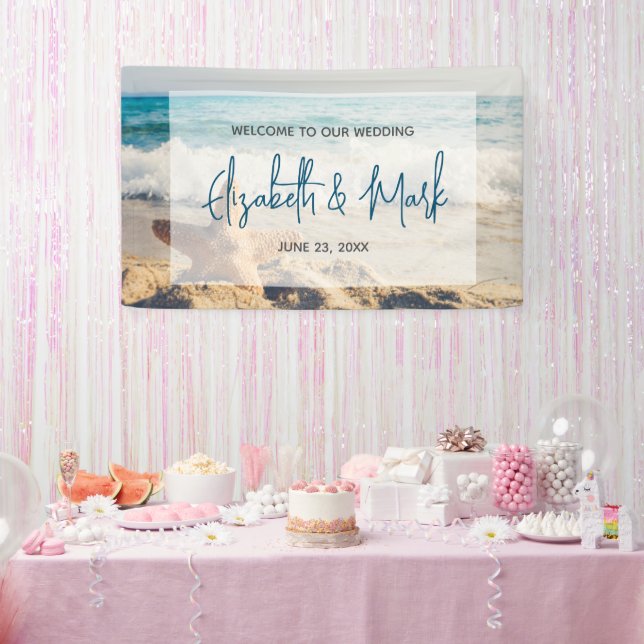 Starfish auf einer Hochzeit mit Sandy Beach Banner (Party)