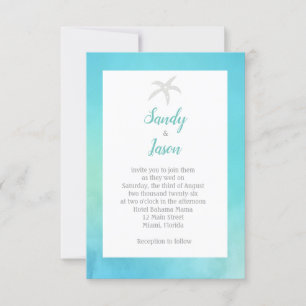 Starfish Beach Aqua Blue Wedding Einladung